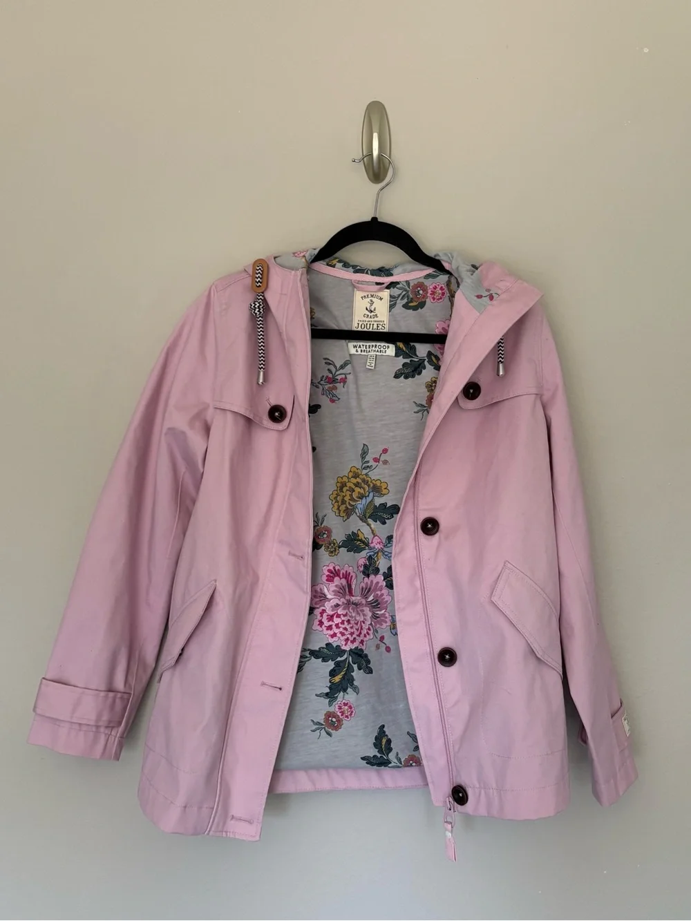 Joules Coast Waterproof Rain Jacket Hooded Floral Lined Lilac Pink: US 4 - Picture 9 of 12